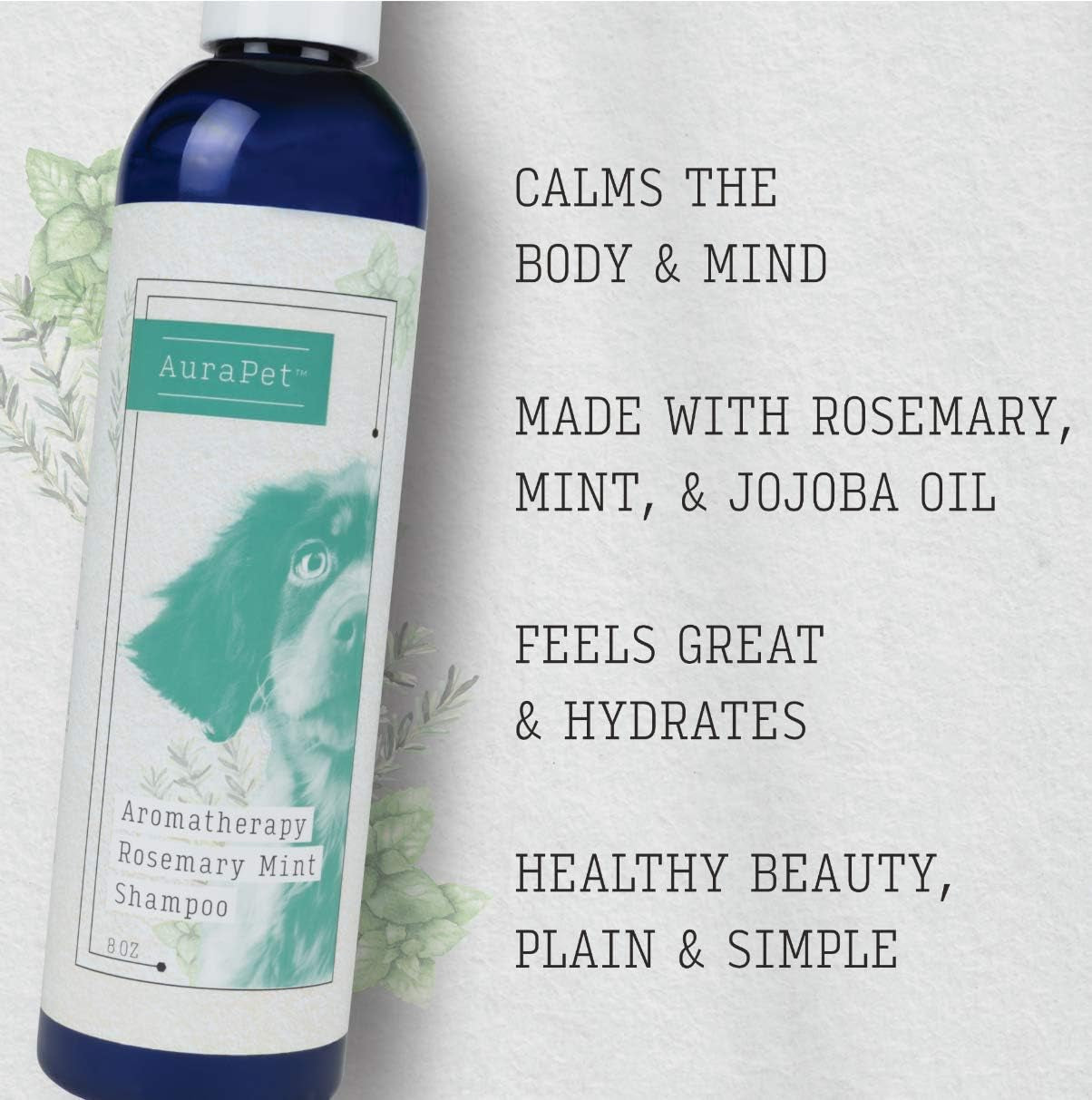 Revitalize Your Dog's Coat with AuraPet Aromatherapy Rosemary Mint Shampoo – 8 Oz Calming Wash for All Dogs with Dry, Itchy Skin
