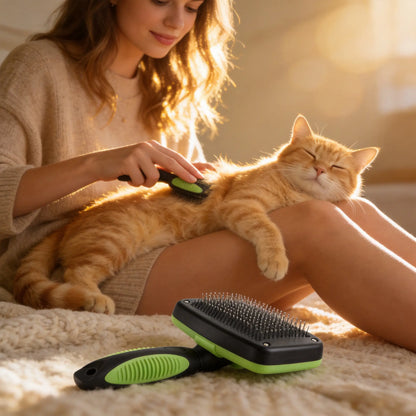 Self-Cleaning Pet Slicker Brush - 1-Click Release De-Shedding Tool with Soft Grip, Detachable Fur Grooming Brush Combs for Dogs & Cats, De-Shedding Combs