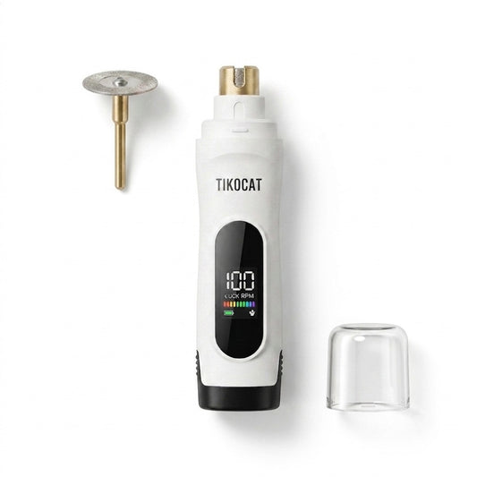Pawb Quiet Nail Grinder in white with LED display, diamond grinding bit and dust cap
